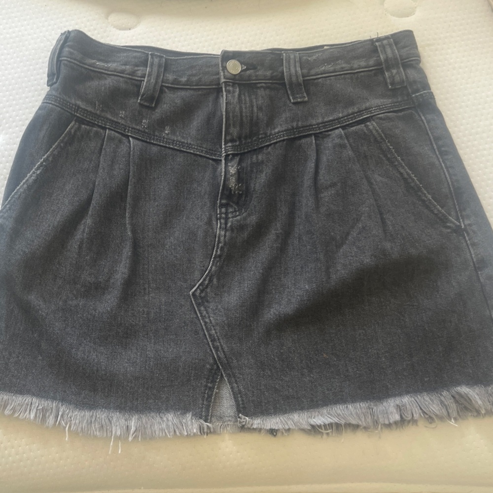 We The Free Black Washed Denim Mini Skirt